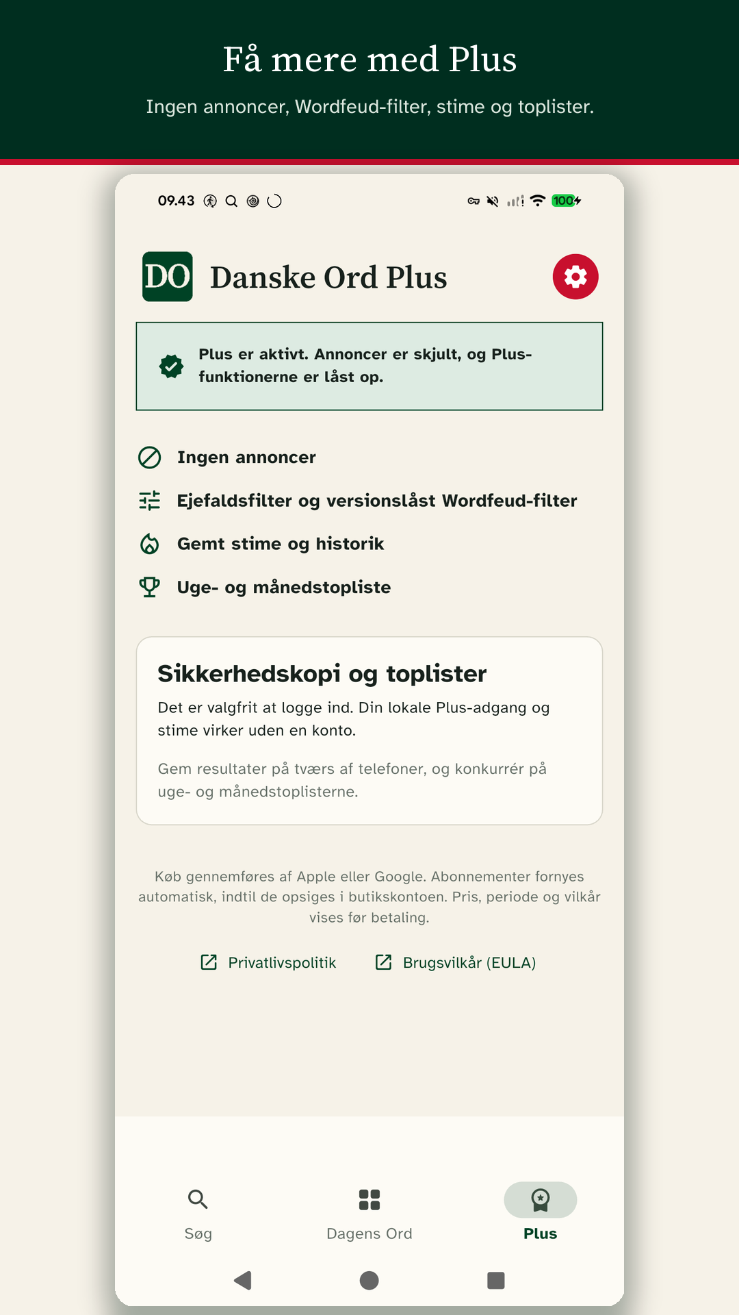 Danske Ord Plus med abonnementer og ubegrænset adgang